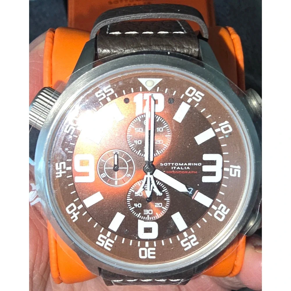 Sottomarino Italia Men Chronograph Brown Dial Leather Strap Watch SM70081-C